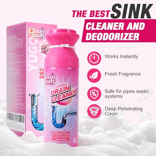 Yugou Foaming Sink Drain Cleaner & Deodorizer, Drain Clog Remover (1pcs) | Yugou Foaming Drain Cleaner, Sink Cleaner and Deodorizer, Drain Clog Remover for Kitchen Sinks, Shower Drains, Tubs - size: 1pcs