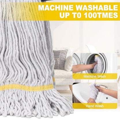 Commercial Mop with 3 Extra Large Replacement Heads,59" Long Handle Heavy Duty Industrial Mops for Floor Cleaning,Looped-End String Wet Cotton Mop for Home,Kitchen,Office,Garage,Concrete/Tile Floor - size: Large