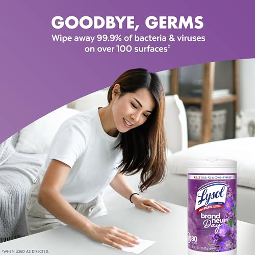 LYSOL Disinfecting Wipes, All Purpose Cleaner, Multi-Surface Antibacterial Cleaning Wipes, Household Cleaning Supplies, Dorm Essentials, Lavender + Mango Scents, 80 ct. (4 Pack) - size: 320 Count (Pack of 1), style: Mango + Lavender