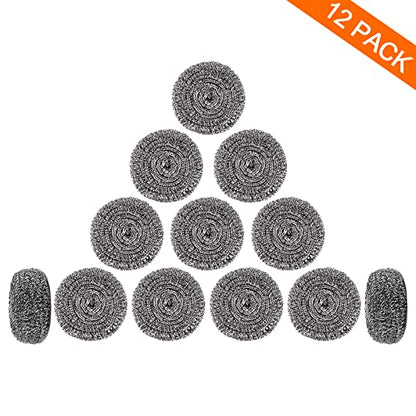 12Pack Upgraded Steel Wool Scrubbers - Premium Stainless Steel Scrubber, Metal Scouring Pads, Steel Wool Pads, Kitchen Cleaner, Heavy Duty Cleaning Supplies - Especially for Tough Cleaning