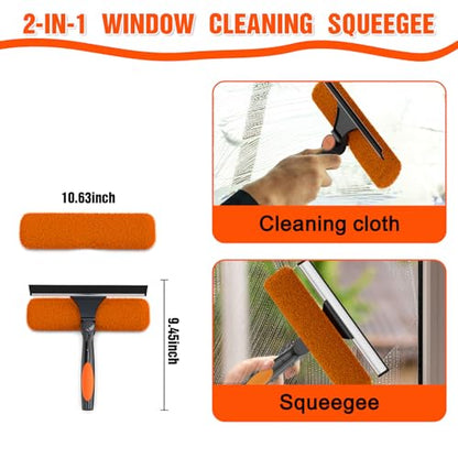Window Squeegee Kit with Extension Pole, 2-in-1 Professional Washer for High Windows, 3-12FT Adjustable Reach, Rotatable Head for Indoor & Outdoor Use, Streak-Free Cleaning Tool for Home