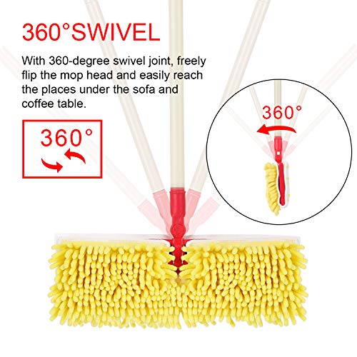 AKOMA Dual Sided Dust Mop, Flip Head Dry and Wet Mops for Floor Cleaning, with 2 Washable Microfiber Pads Mopping for Home Office Bathroom Hardwood Tile Floor,Yellow Cleaner Tools