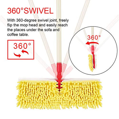 AKOMA Dual Sided Dust Mop, Flip Head Dry and Wet Mops for Floor Cleaning, with 2 Washable Microfiber Pads Mopping for Home Office Bathroom Hardwood Tile Floor,Yellow Cleaner Tools
