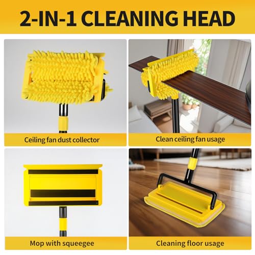 High Ceiling Fan Cleaner Duster for Fans Blades Cleaner with 78.7in Extension Pole Extra Long Handle Cleaning Tool，Reusable Chenille & Microfiber Mop Head for Baseboard Wall Floor Window Glass Wiper