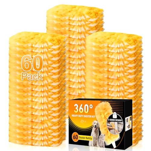 60 Count Heavy Duty Duster Refills for Swiffer, Multisurface 360° Larger Size Dusters with 4X Cleaning Power, Disposable Dusters for Pet, Cleaning Home, Blinds, Fans, Corners (60 pcs-Orange) - color: Orange - 60 Pack