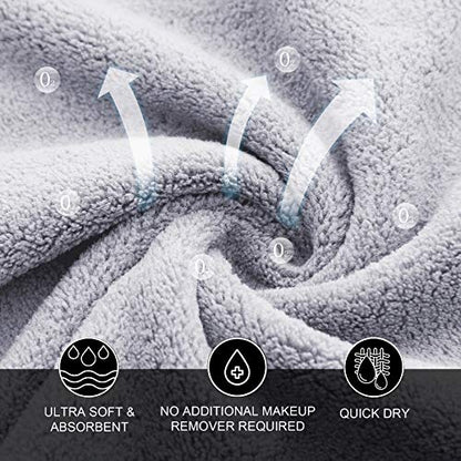 MOONQUEEN Microfiber Facial Cloths Fast Drying Washcloth 24 Pack - Premium Soft Makeup Remover Cloths - Highly Absorbent - color: White-grey, size: 12x12 Inch (Pack of 24)