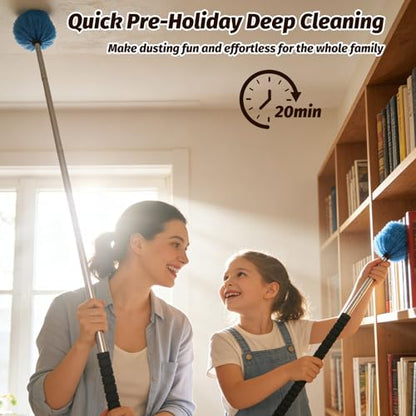 Cobweb Duster Brush with Extension Pole,Lightweight 5ft Long Spider Web Cobwebs Ceiling Fan Dust Cleaning Brush Kit with Washable Head for Furniture, Eaves, VentRoof House Cleaning up to 14ft - size: 8FT