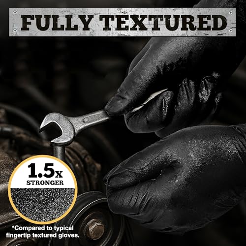 TitanFlex Heavy Duty Black Nitrile Gloves, 6 Mil, Fully Textured, Mechanic Disposable Gloves, Latex Free, Powder Free - color: 02 Black (M, 100ct)