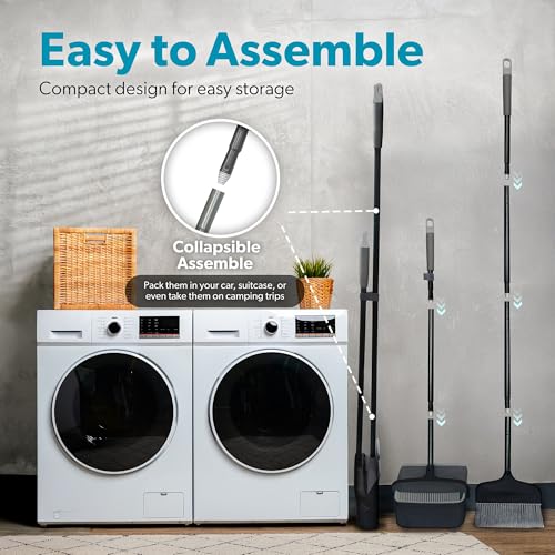 BLACK+DECKER Butler Broom & Dustpan Set - Stand-Up Design - Lightweight, Space-Saving Combo for Kitchen, Living Room, Bathroom, Lobby Floors - Home Cleaning Essential, Black/Grey - size: Black/Grey Butler Broom & Dustpan