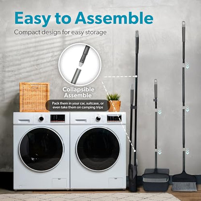 BLACK+DECKER Butler Broom & Dustpan Set - Stand-Up Design - Lightweight, Space-Saving Combo for Kitchen, Living Room, Bathroom, Lobby Floors - Home Cleaning Essential, Black/Grey - size: Black/Grey Butler Broom & Dustpan