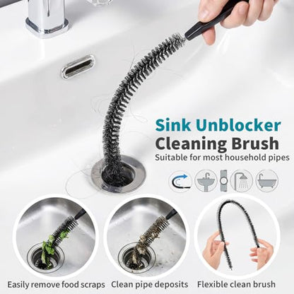 Drain Cleaning Brush 2 Pack, 23.6 Inch Long Pipe Cleaner Brush, Flexible Drain Clog Remover Tool with Nylon Bristles, Sink Drain Cleaner for Hair Clogs, Kitchen Sink, Bathroom Tub, Shower Drain