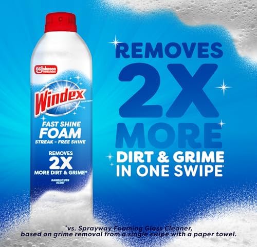 Windex Fast Shine Foam Glass Cleaner, No-Drip Windows, Doors, Mirrors & Countertops Aerosol Cleaning Spray, Streak-Free Shine, Removes Fingerprints, Dust, Dirt, Grime & More 19 oz (Pack of 1) - size: 19 Fl Oz (Pack of 1)