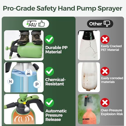 T4U Pump Sprayer 1/2 Gallon, PP Hand Pump Pressure Sprayer for Home Garden Plant Care and Household Cleaning, with Built-in Measuring Cup & Adjustable Nozzle, Suitable for Fertilizers & Common Garden - size: Short Nozzle