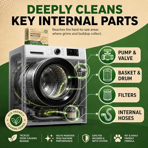 Renuv® Heavy Duty Washing Machine Cleaner & Descaler, 12 XL Tablets | Deep Cleaning Tablets Remove Residue, Grime Buildup, Front Load or Top Load Washer, HE and Septic Safe, 1 Year Supply - style: 12 XL Tablets (1 Year)