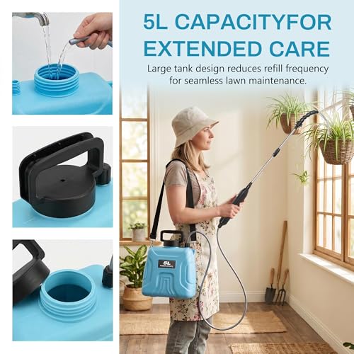 High Reach Plant Waterer with Spray Can - Electric Water Sprayer with Telescopic Wand and Water Hose, 180° Adjustable Nozzle 5L Watering Can for High Hanging Plants