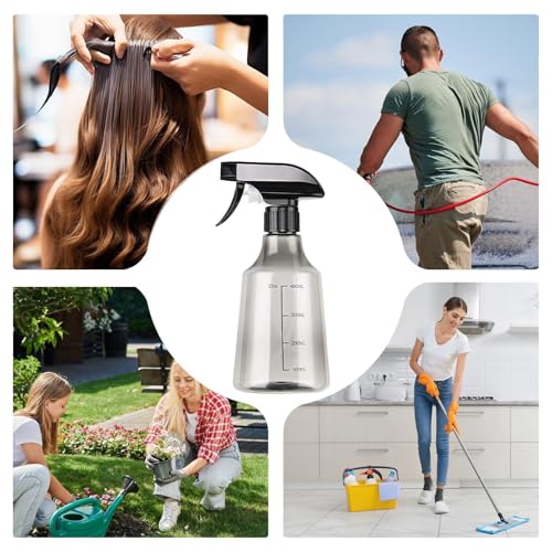 Spray Bottle, 500ml Refillable Sprayer Bottle with Adjustable Nozzle and 2 Modes, Empty Cleaning Solution Container, Mist/Stream,Thickened Version,Water Plants,for Cleaning Solutions, Oils, Hair, Cook - color: Gray