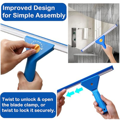 Window Cleaning Kit with 3 Gallon Bucket | 63" Long Handle 14" Window Squeegee & 15" Microfiber Scrubber, Multi‑Purpose Window Washing Tools for Home Car Outdoor Commercial