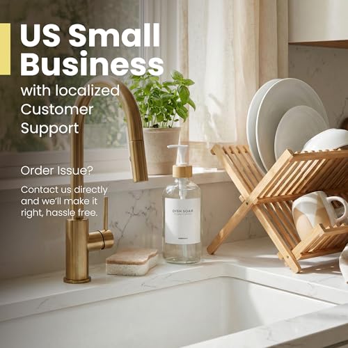 MaisoNovo Glass Hand Soap Dispenser | Dish Soap Dispenser for Kitchen | 16.9oz Clear Bottles with White Bamboo Pump | Bathroom Lotion Dispenser - color: Single Clear Bottle/ White Bamboo Pump