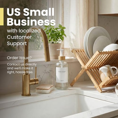 MaisoNovo Glass Hand Soap Dispenser | Dish Soap Dispenser for Kitchen | 16.9oz Clear Bottles with White Bamboo Pump | Bathroom Lotion Dispenser - color: Single Clear Bottle/ White Bamboo Pump