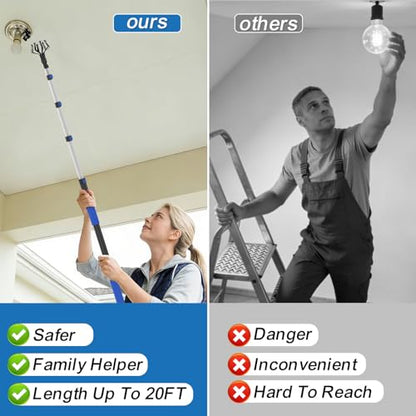 26FT Reach Telescopic Extension Pole-5-20FT Multi-Purpose Extension Pole with Easy Flip Lock, Universal Twist-on Metal Tip, Lightweight Sturdy Aluminum Paint Roller Extension Pole for Window Cleaning - size: 20FT