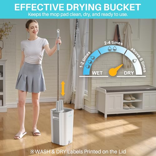 JOYMOOP 8L (2.1 Gal) Large Capacity Mop System with Extension Handle, Perfect for Household and Commercial Floor, Window, and Wall Cleaning - Includes 3 Washable Microfiber Pads for Wet and Dry Use - color: White Ultra2031
