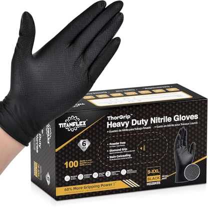 TitanFlex Heavy Duty Black Industrial Nitrile Gloves with Raised Diamond Texture, Latex Free (6mil/8mil) - color: 04 6mil (100ct), size: Large