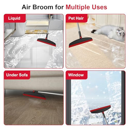 Broom with Dustpan Combo Set and Silicone Air Broom Kit, 51" Long Handle Floor Squeegee, Red Household Kit for Glass Window Rugs Pet Hair Home - color: Red