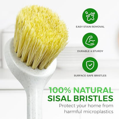 AIRNEX Bamboo Dish Brush Set of 2 - Dishwasher Brush w/Handle Made of Wheat Straw & Sisal Bristles - Non Scratch Kitchen Scrub Brush for Dishes, Pots & Pans - Dish Scrubber w/Plastic Free Bristles