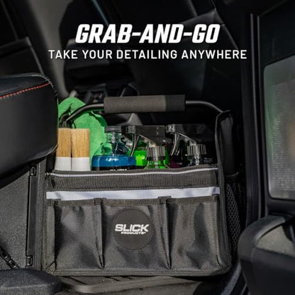 Slick Products Mobile Detailing Storage Caddy – Car Wash Organizer Tote for Detailing Supplies, Tools & Cleaning Products – Heavy-Duty Portable Storage with Carry Handle
