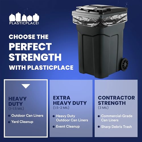 Plasticplace 64-65 Gallon Black Trash Bags, Heavy Duty Toter Can Liners, Tear & Leak-Proof, Industrial Strength, 25 Count, Large Garbage Bags for Kitchen & Commercial Use 1.2 Mil, 50" x 60" - size: 1 Count (Pack of 25)