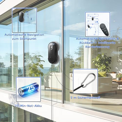 Obito X3 Window Cleaning Robot, Dual Nozzles with Ultrasonic Spray, 5.0 AI Path Planning, Max 3200Pa & Steady-Climbing System, Automatic Edge Detection, Robot Window Cleaner Inside/Outside, Black - color: Black