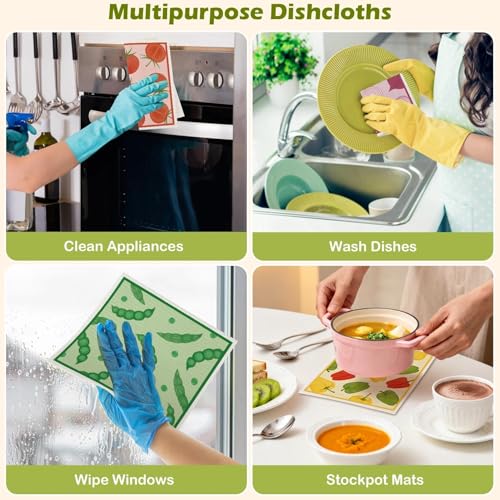 6 Packs Swedish Paper Cloths for Kitchen, Reusable Paper Towels Washable Dish Rags, Highly Absorbent Kitchen Towels Quick Drying Swedish Sponge Cleaning Dish Cloths (Vegetables) - color: Vegetables