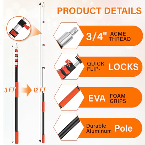 30FT High Reach Duster Cleaning Kit with 24FT Pole | 4-in-1 Tool Set with Universal Swivel Joint | High Ceiling Fan Cleaner, Microfiber Duster & Window Squeegee for Safe High-Reach Cleaning - size: 24FT Pole