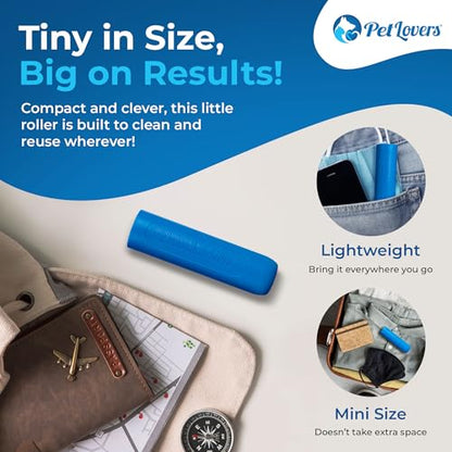 PetLovers EzRoll Reusable Lint Roller - Sticky for Life & Multi-Purpose Pet Hair, Dust, & Lint Remover for Clothing, Upholstery, & Cars - Sustainable, Washable & Efficient - size: Travel Size