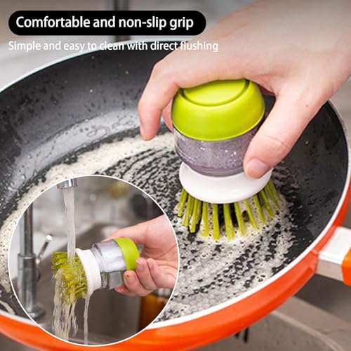Dish Brush with Soap Dispenser, Dishwashing Kitchen Scrub Brushes Dish Scrubber with Holder Drip Tray, for Cleaning Pan, Pot, Sink (B-Gray) - color: B-gray