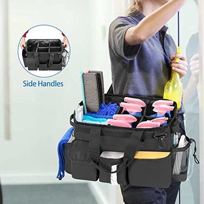 LoDrid Large Wearable Cleaning Caddy Bag with Detachable Divider, Cleaning Supply Tote with Handles, Organizer with Adjustable Shoulder Strap for Cleaners & Housekeepers, Black - color: Black