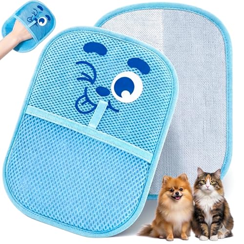 Pet Hair Removal Glove for Cats & Dogs, Reusable Electrostatic Fur Remover for Couch, Carpet, Clothing & Car Seat, Thickened Washable Fabric Cleaner with Hanging Loop, Blue Cozy Home