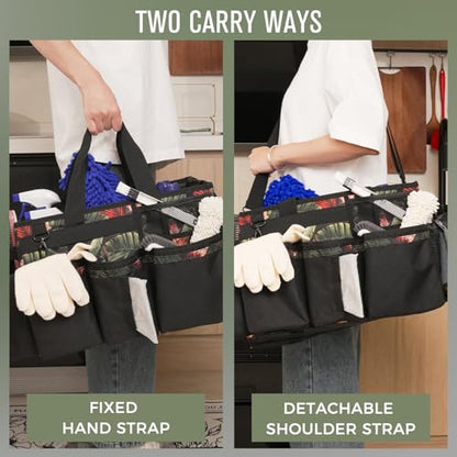 SCAVATA Wearable Cleaning Caddy, Cleaning Caddy Supplies Organizer with Handle & Shoulder Straps for Housekeepers, Under Sink & Car Cleaning Tool Organizers Bag with 4 Foldable Divider (GreenBush) - color: GreenBush