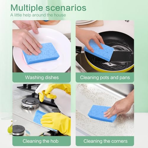 Large Cellulose Sponges, Kitchen Sponge for Dish, Thick Heavy Duty Scrub Pads, Non-Scratch Scrubber for Household/Cookware/Bathroom/Office/Boat 5.5" x 3" x 1" (7 Pack) Blue - color: Blue