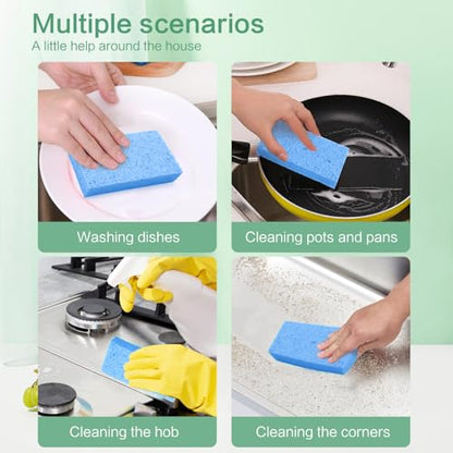 Large Cellulose Sponges, Kitchen Sponge for Dish, Thick Heavy Duty Scrub Pads, Non-Scratch Scrubber for Household/Cookware/Bathroom/Office/Boat 5.5" x 3" x 1" (7 Pack) Blue - color: Blue