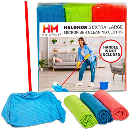 HELOMOR 3 Extra Large Microfiber Cleaning Cloths, 30"x18" Floor Towels for Squeegee Mop, Reusable Multi-Purpose Cleaning Rags for House, Kitchen, Car & Windows, Highly Absorbent, Lint-Free - size: Pack of 3
