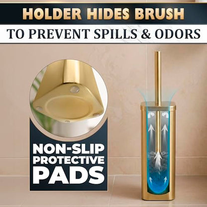 Gold Toilet Brush with Square Holder - Toilet Brush and Holder Set Gold, Stainless Steel Handle with Splash Shield, Replaceable Head and Removable Inner Cup - Freestanding Bathroom Toilet Cleaning Set - color: Gold Rounded Square