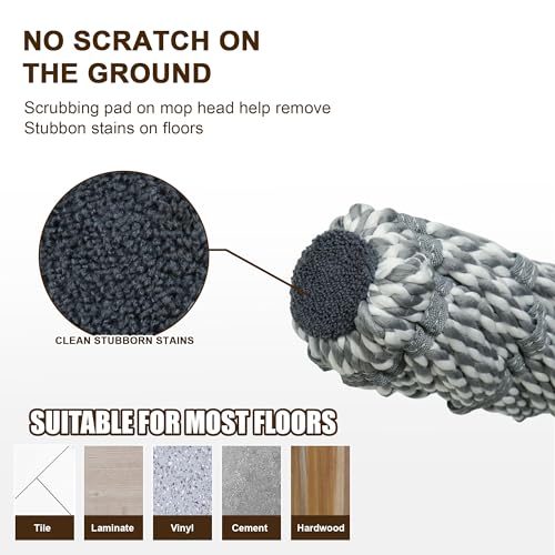 Self Wringing Mop with Bucket- Easy Squeeze Twist Mop with 52.5 Inch Long Handle, Heavy Duty for Hardwood, Tile, Vinyl & Laminate Floors (Gray+White) - color: Gray+white