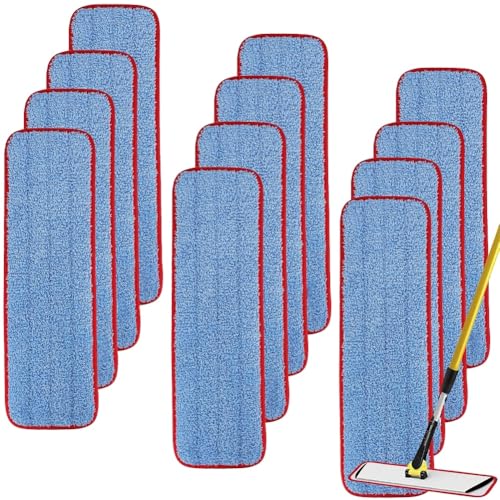 Replacement Mop Pads for Rubbermaid Commercial 18.5 Inch Mop Head - 12 Pack Reusable Wet & Dry Cleaning Mop Head Replacement Refills Fit for Any Microfiber Flat Mop System 18" and 17" - color: Ordinary Red 12pack