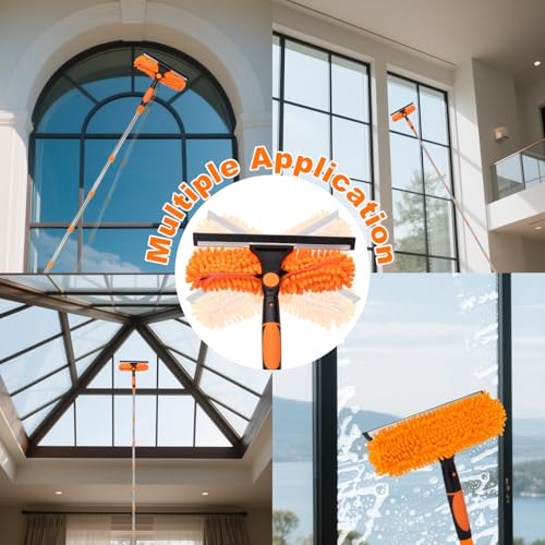 Cobweb Duster Kit and Window Squeegee Cleaner Tool with Extension Pole: 165 Inch 4-in-1 High Ceiling Dusting and Window Cleaning Kit - Cobweb Duster and Feather Duster