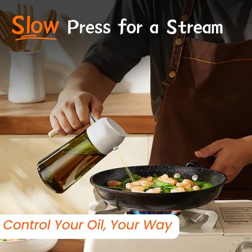 TrendPlain - 16oz Olive Oil Dispenser for Kitchen - 2 in 1 Olive Oil Dispenser and Oil Sprayer - Olive Oil Dispenser Bottle w/Stickers - Olive Oil Sprayer for Cooking 2Pcs White&Green (Light Blockage) - color: White&Green, style: 2 Pack