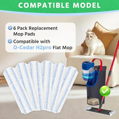 6 Pack H2prO Mop Pads Compatible with O Ceda H2PrO Flat Mop System, Reusable Mop Pads, Microfiber Mop Heads Replacements for Ocedar Flat Mop, Washable Microfiber Mop Cleaning Refills Pads