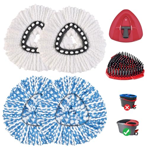 Mop Heads Replacements for O Ceda,Mop Replace Head for Oceda Easywring 1 Tank,4 Spin Mop Replacement Head 1 Scrub Brush and 1 Base Deep Cleaning & Machine Washable - color: Blue+white