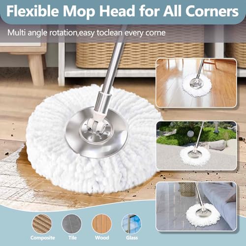 Replaceable Handle for Rotating mop, 360° Rotation Adjustment,Wet Dusting Mop, Includes 3 Microfiber Mop Replacement Heads, Suitable for Floors, Walls, Outdoor Areas, and Various Home Scenarios