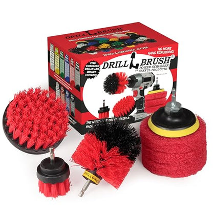 Drillbrush - Drill Brush Kit - Rotary Drill Brush Cordless Scrubber - Deck Scrub Brush - Scrub Brush Kit - Concrete Cleaner Brush - Marble Brush - Brick Cleaner - Stone Cleaning - Ceramic Tile Cleaner - color: Red